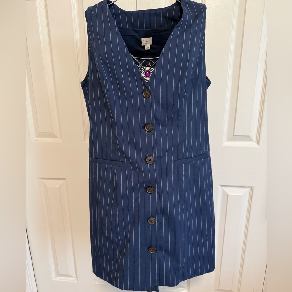 NEW- a new day Navy Dress Vest with Pinstripe Detail, button down. L